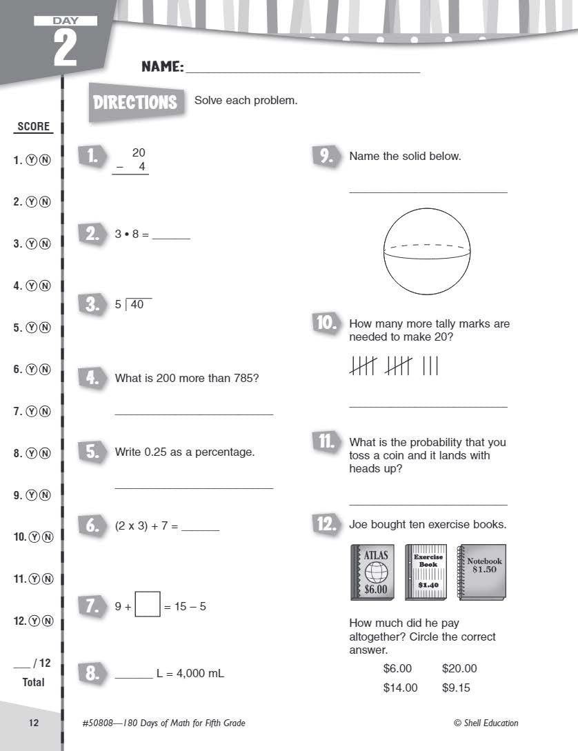 180 Days™: Math for Fifth Grade