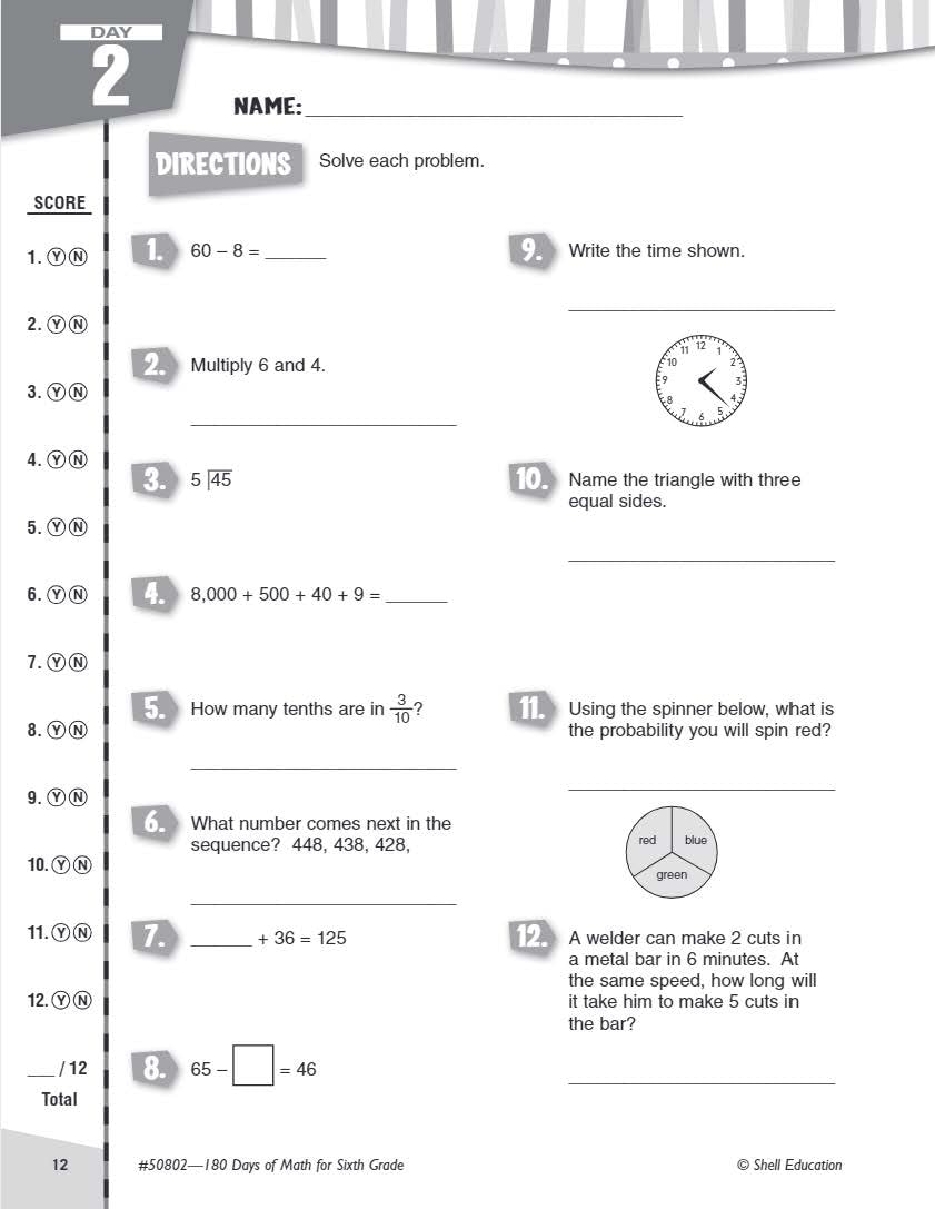 180 Days™: Mathematics for 6th Grade Practice Workbook for Classroom and Home, Cool and Fun Practice Created by Teachers
