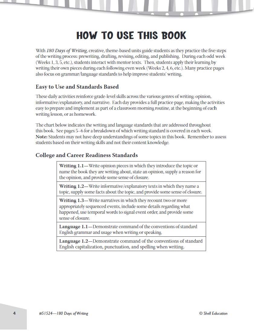 180 Days™: Writing, Grade 1 (51524)