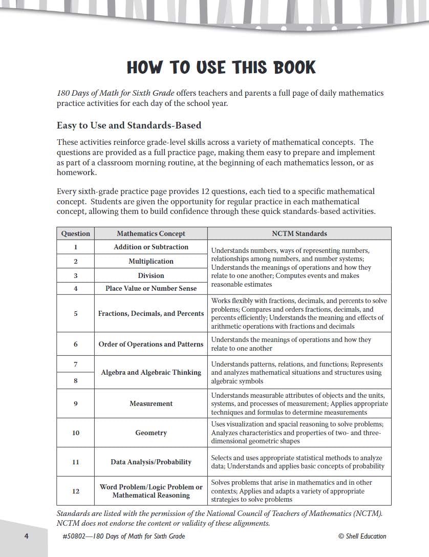 180 Days™: Mathematics for 6th Grade Practice Workbook for Classroom and Home, Cool and Fun Practice Created by Teachers