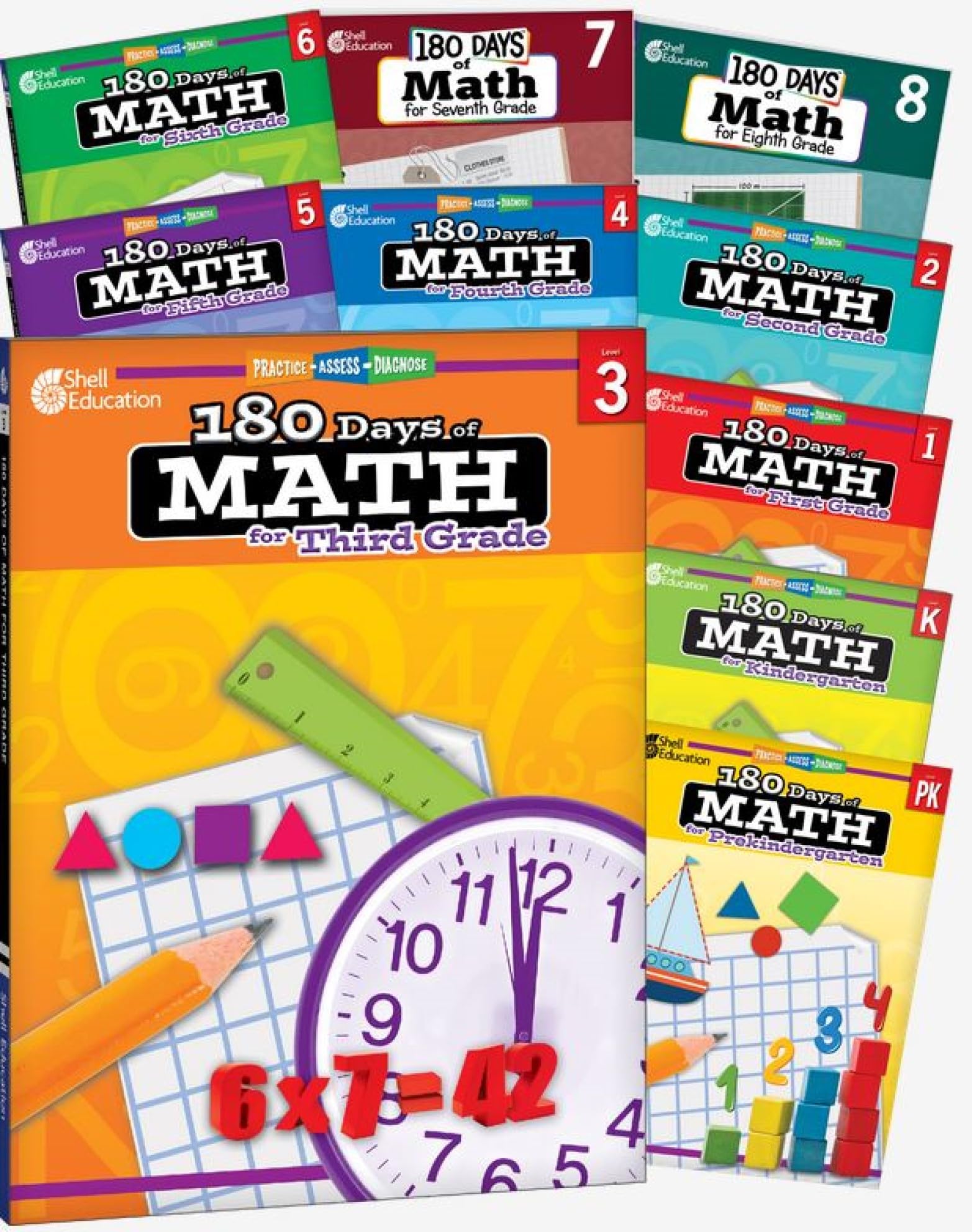 180 Days™: Math PK-8: 10-Book Set (180 Days of Practice)